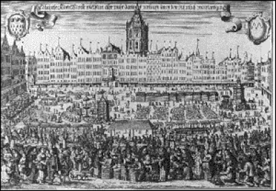 Der Alter Markt in Köln - Kupferstich von Johann Toussyn, 1660 .