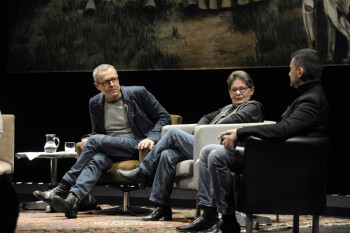 Gebrochen Deutsch - vlnr: Staffan Holm, Snježana Faclamm, Morgan Nardi; Foto: Sebastian Hoppe Gebrochen Deutsch - vlnr: Staffan Holm, Snježana Faclamm, Morgan Nardi; Foto: Sebastian Hoppe