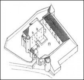 Axonometrische Sicht der heutigen Burganlage